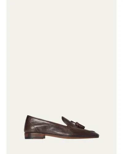 The Row Caden Leather Tassel Loafers In Brown