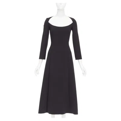 Pre-owned The Row Cadiz Black Wide Scoop Cut Out Neck Long Sleeve Fit Flare Midi Dress Xs