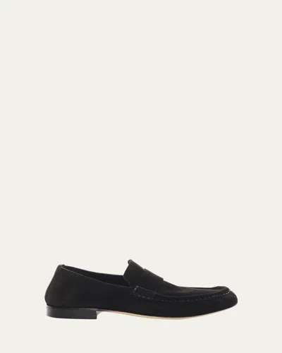 The Row Calf Suede Slip-on Loafers In Black