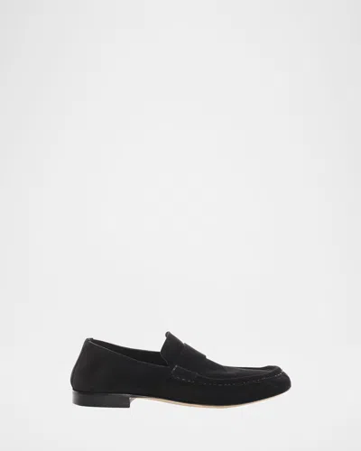The Row Calf Suede Slip-on Loafers In Black
