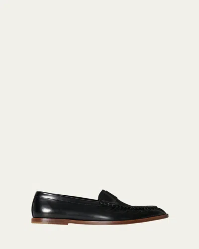 The Row Calfskin Leather Loafers In Black