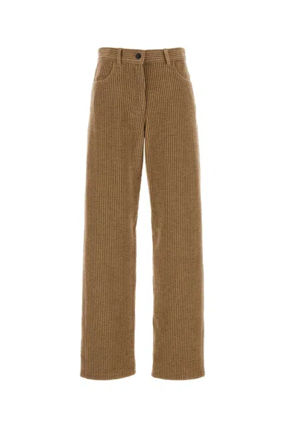 The Row Textured Wool Blend Trousers Featuring Pockets In Brown