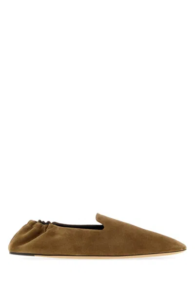 The Row Camel Suede Casa Loafers In Brown