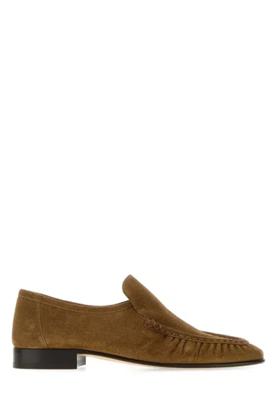 The Row Camel Suede Two Loafers In Multi