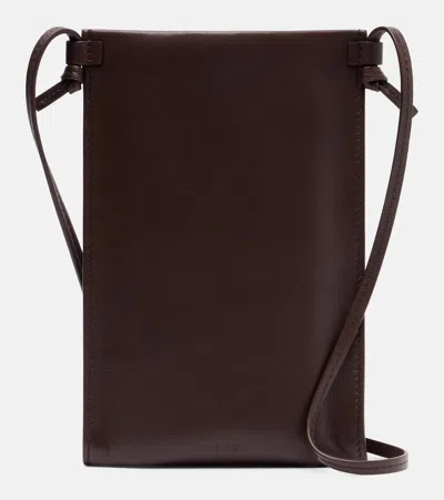 The Row Camie Leather Pouch With Strap In Brown