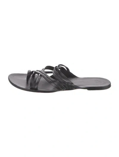 Pre-owned The Row Cannes Leather Slides In Black
