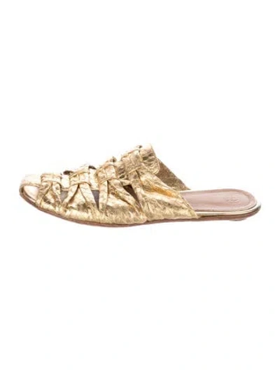 Pre-owned The Row Capri Leather Mules In Gold/metallic