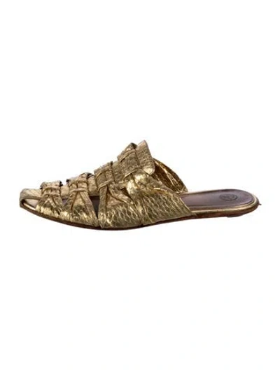 Pre-owned The Row Capri Leather Mules In Gold/metallic