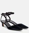 The Row Carla Square Toe Velvet Ankle Strap Sandal In Black