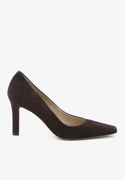 The Row Carla 80 Suede Leather Pumps In Brown