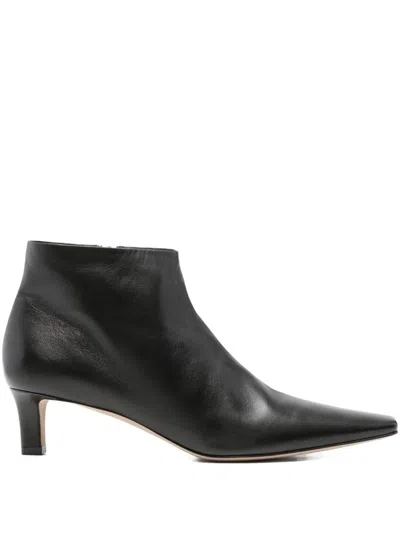 The Row Carla Leather Ankle Boots In Black