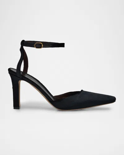 The Row Carla Velvet Ankle-strap Pumps In Black