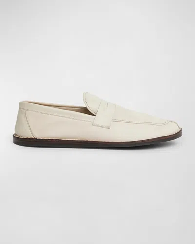 The Row Cary Leather Penny Loafers In Tofu
