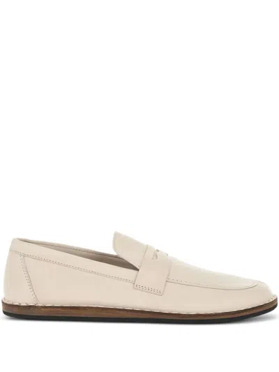 The Row Cary Leather Penny Loafers In White