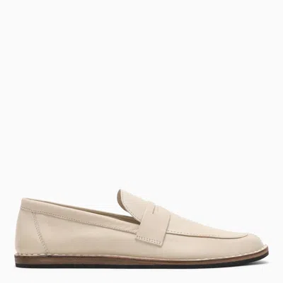 The Row Cary Leather Tofu Loafer In Beige