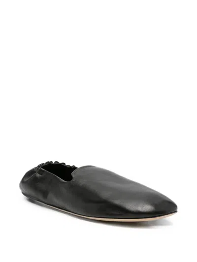 The Row Casa Elasticated Leather Slippers In Black