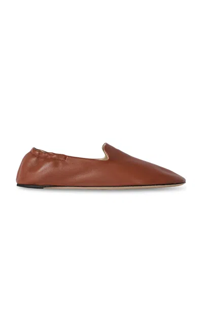 The Row Casa Leather Slippers In Brown