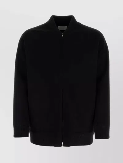 The Row Cashmere Jacket Stand Collar Ribbed Cuffs Hem In Black
