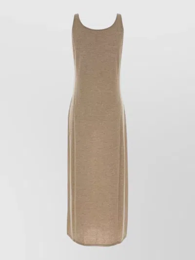 The Row Cashmere Nareen Dress Midi Scoop Neck Sleeveless In Brown