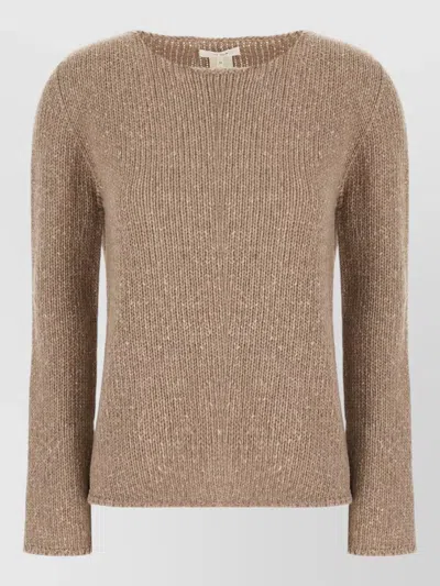 The Row Cashmere Nitha Round Neck Ribbed Sweater In Brown