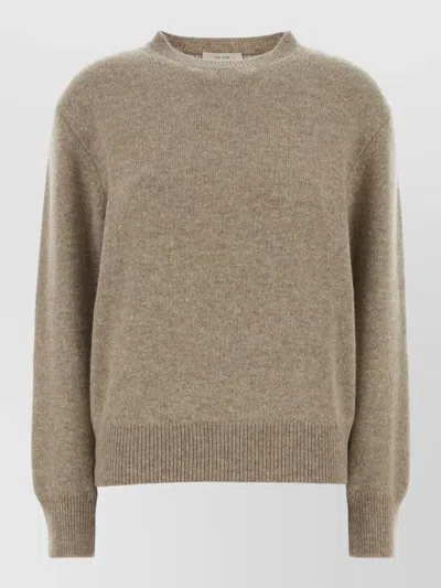 The Row Cashmere Noval Sweater Crew Neck Ribbed In Brown