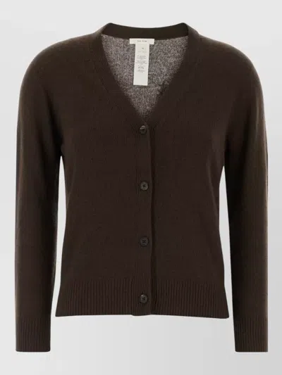 The Row Cashmere Ovida Cardigan Ribbed Cuffs Hem Neckline In Brown