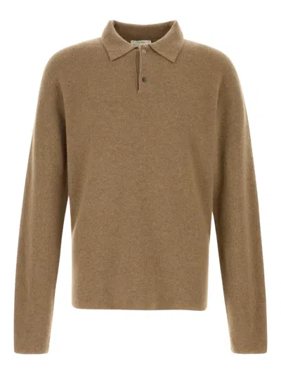 The Row Cashmere Polo Shirt With Collar And Long Sleeves In Brown