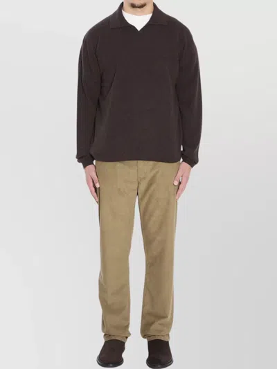 The Row Cashmere Polo Sweater Buttonless Placket In Brown