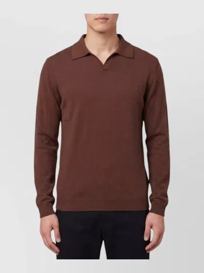 The Row Cashmere Ribbed Long-sleeve Polo Shirt In Brown