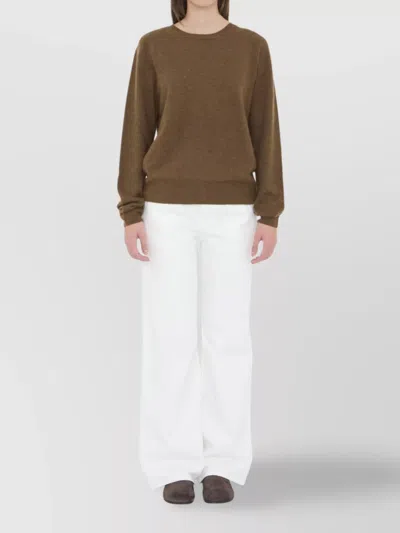 The Row Cashmere Silk Blend Crew Neck Sweater In Brown