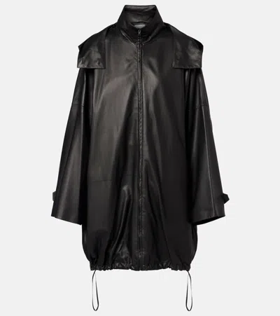 The Row Cassandre Leather Coat In Black