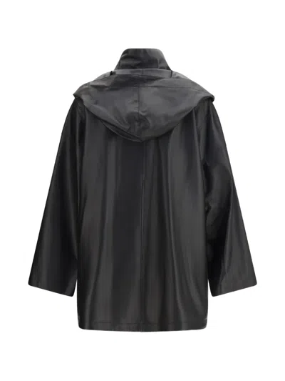 The Row Cassandre Leather Coat In Black