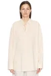 The Row Caster Striped Cotton Shirt In Beige & Orange