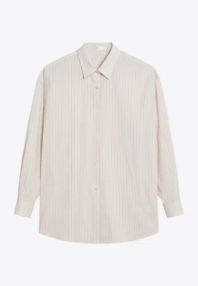 The Row Caster Striped Buttoned Shirt In Metallic