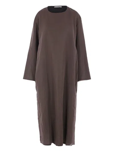 The Row Catia Long-sleeve Cotton Maxi Dress In Brown