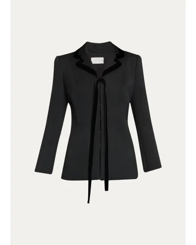 The Row Celinde Velvet-trim Stretch Wool Single-breasted Jacket In Black