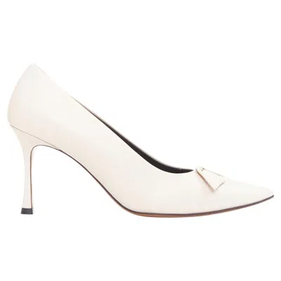 Pre-owned The Row Champagne Pump Bow Rose Beige Soft Calf Pointy Spool Heel Pump Eu37 In Red