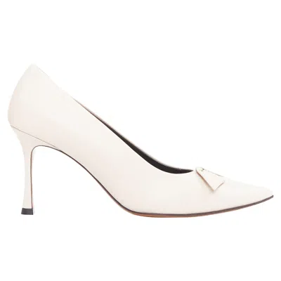 The Row Champagne Pump Bow Rose Beige Soft Calf Pointy Spool Heel Pump Eu37 In White