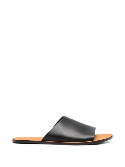 The Row Charlie Leather Flat Sandals In Black
