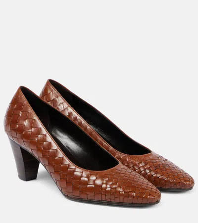The Row Charlotte 65 Braided Leather Pumps In Brown