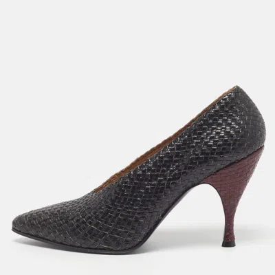 Pre-owned The Row Charlotte Size 41 Black/burgundy Intrecciato Leather Pumps