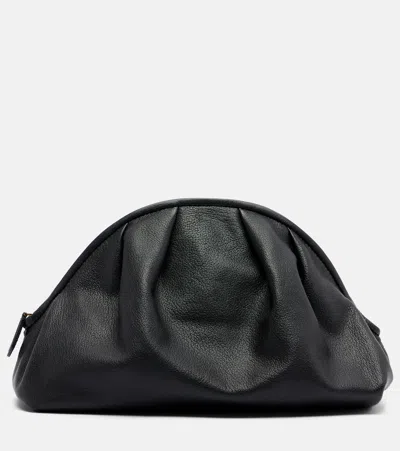 The Row Charlotte Small Leather Clutch In Black