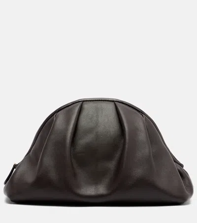 The Row Charlotte Small Leather Clutch In Brown