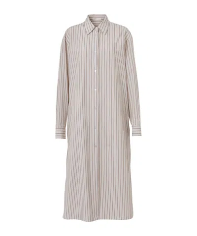 The Row Chihiro Striped Cotton Shirt Dress In Brown