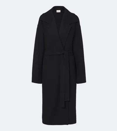 The Row Ciara Wool And Cashmere-blend Wrap Coat In Black