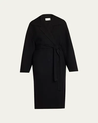 The Row Ciara Wool-cashmere Belted Wrap Coat In Black