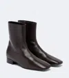 The Row Solid Color Leather Ankle Boots In Brown