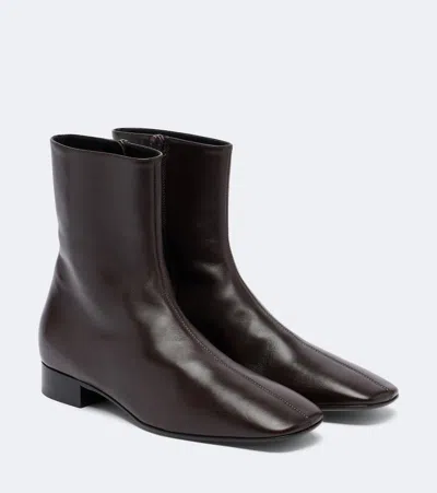 The Row Cindy Leather Ankle Boots In Brown