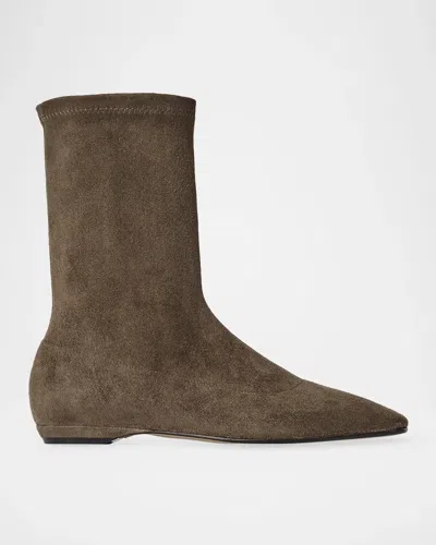 The Row Cindy Stretch Suede Flat Ankle Boots In Medium Bro