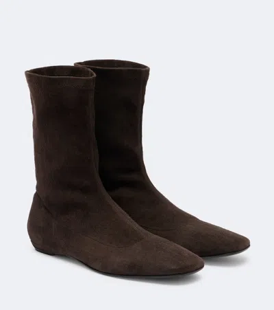 The Row Cindy Suede Ankle Boots In Blue